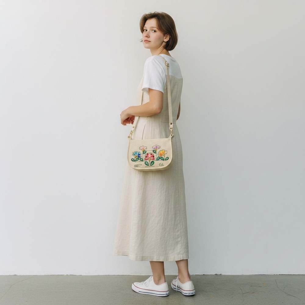 Enid Collins Crosstitch Sparkle Vintage Canvas Jewel Floral Shoulder Bag Texas